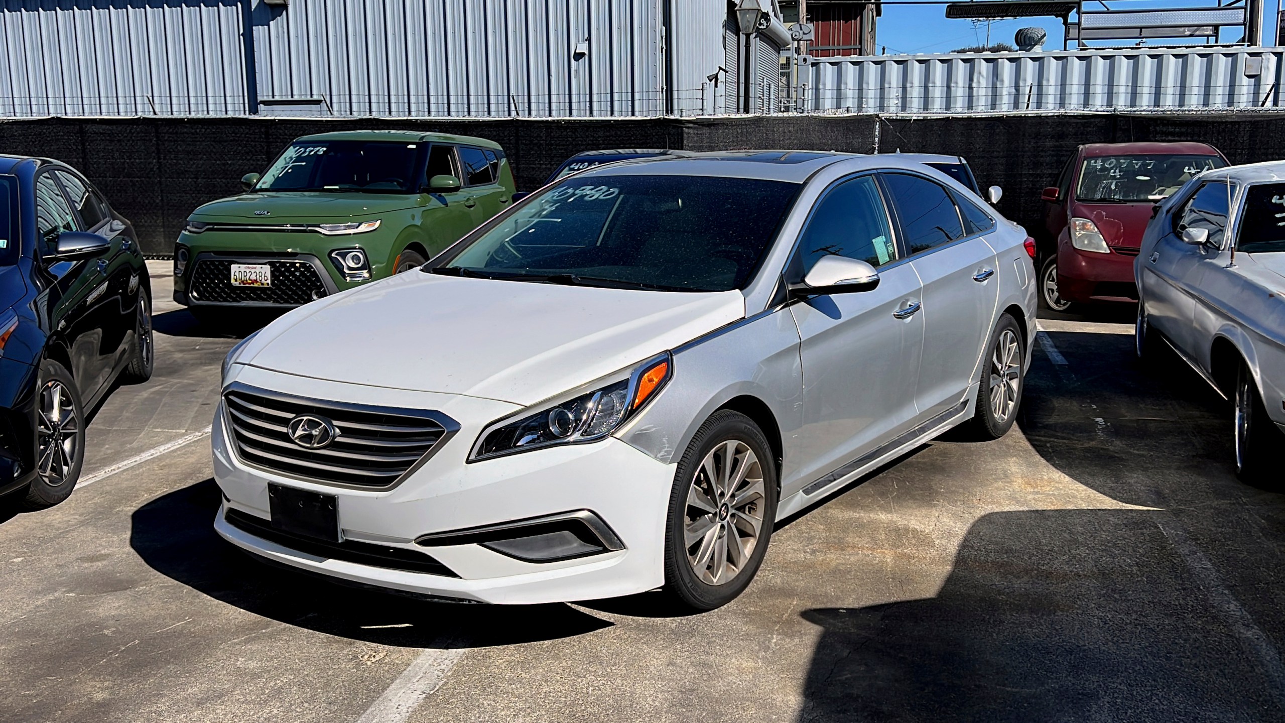 A Hyundai sedan sits in the parking lot of East Bay Tow Inc., where Attorney General Rob Bonta held a news conference, Thursday, April 20, 2023, in Berkeley, Calif., about the surge in thefts of KIA and Hyundai vehicles. Attorneys general in 17 states plus Washington, DC, on Thursday urged the federal government to recall millions of Kia and Hyundai cars because they are too easy to steal; a response to a sharp increase in thefts fueled by a viral social media challenge. (AP Photo/Terry Chea)