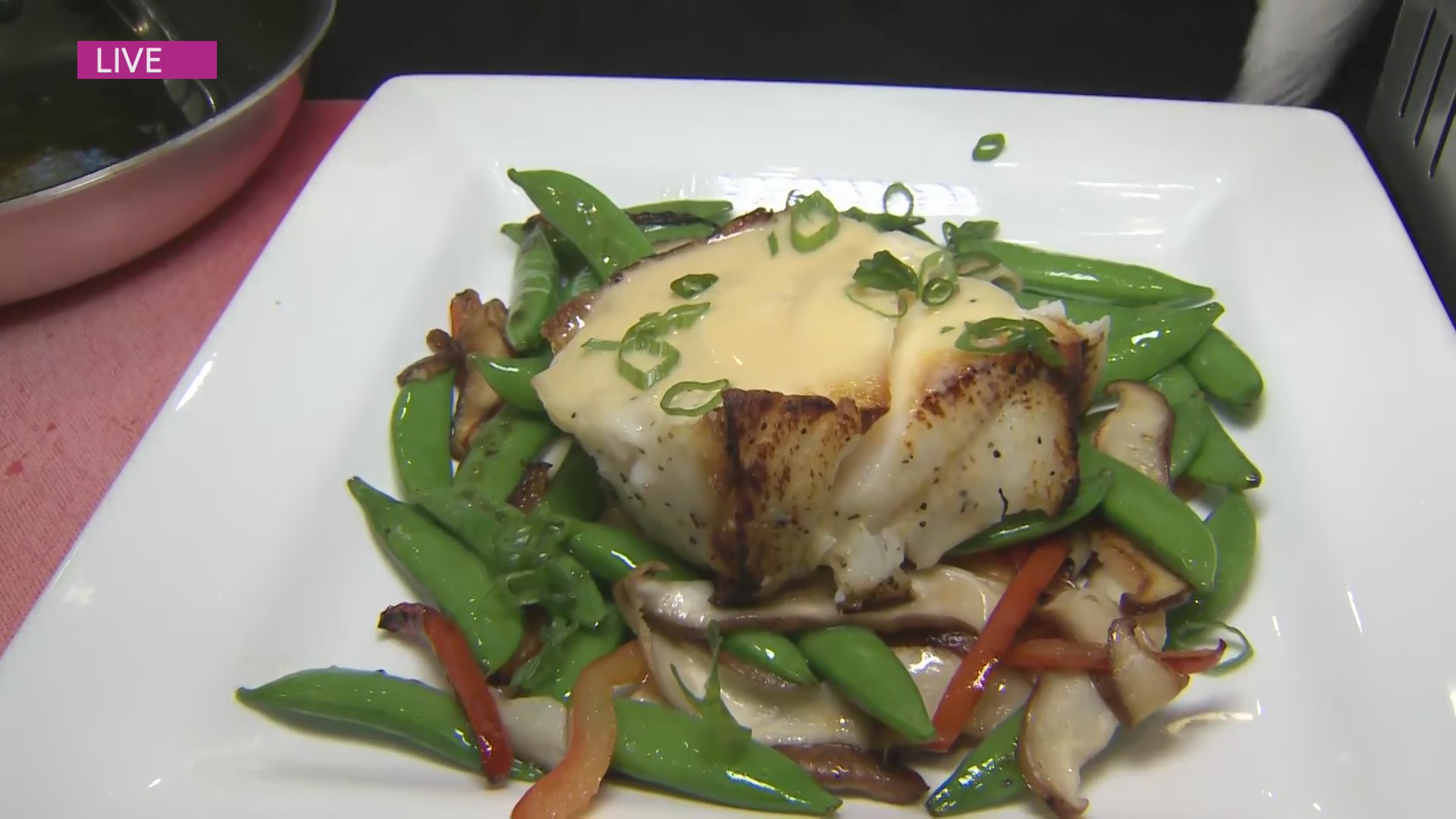 Succulent pan seared seabass with miso orange beurre blanc recipe by Chef Steven Leake