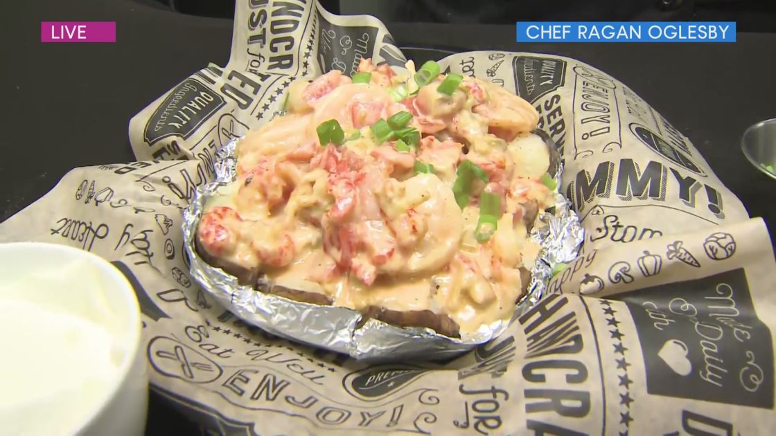 Creole shrimp and crawfish loaded baked potato at Perch 74 Bistro