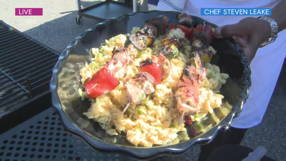 Mediterranean grilled chicken shish kabobs, by Chef Steven Leake