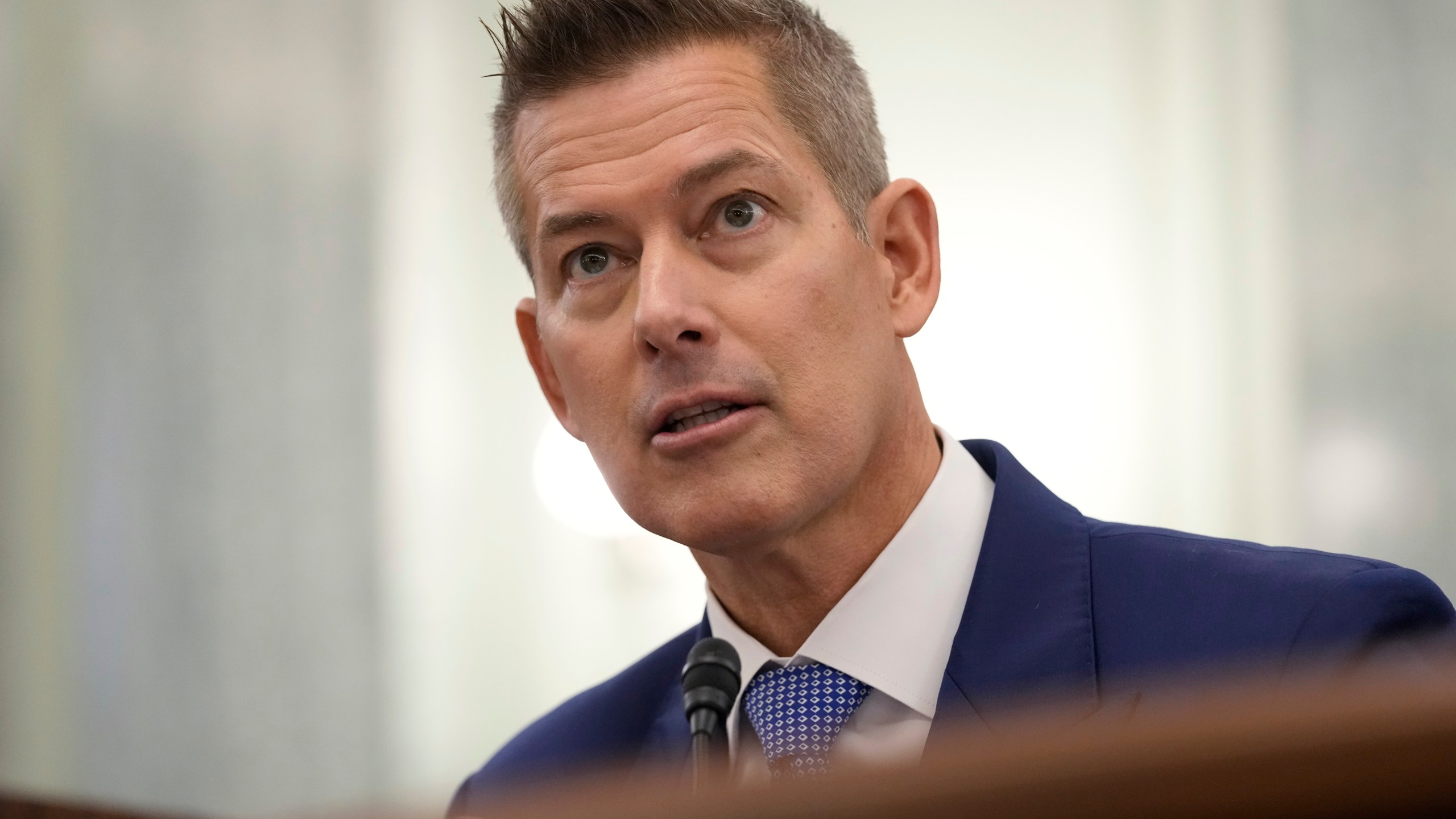 FILE - Former Wisconsin Rep. Sean Duffy, R-Wis., testifies before the Senate Commerce, Science, and Transportation Committee on Capitol Hill in Washington, Jan. 15, 2025, for his nomination to be Transportation Secretary. (AP Photo/Susan Walsh, File)