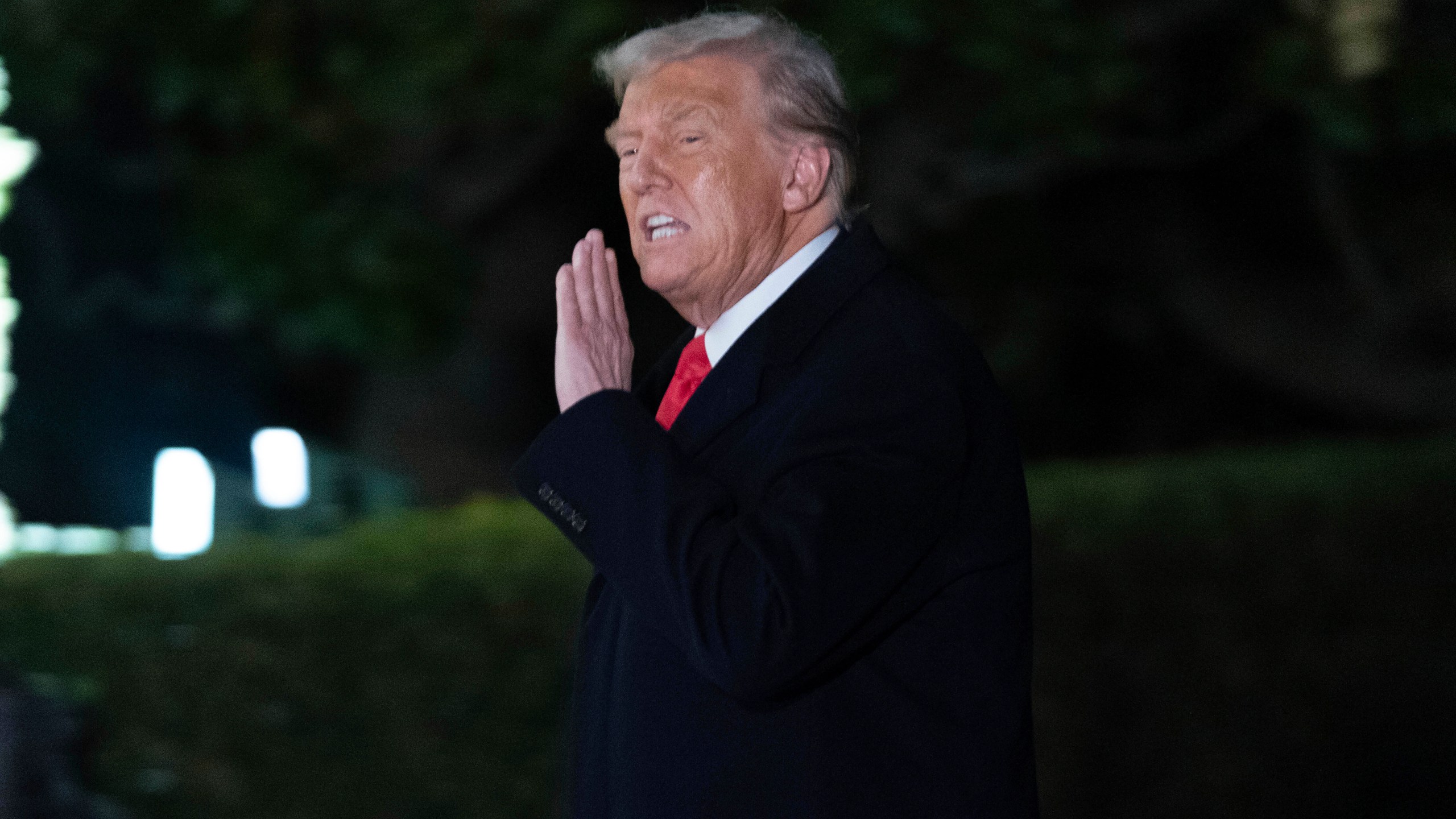 President Donald Trump arrives on the South Lawn of the White House, in Washington, Monday, Feb. 10, 2025. (AP Photo/Jose Luis Magana)