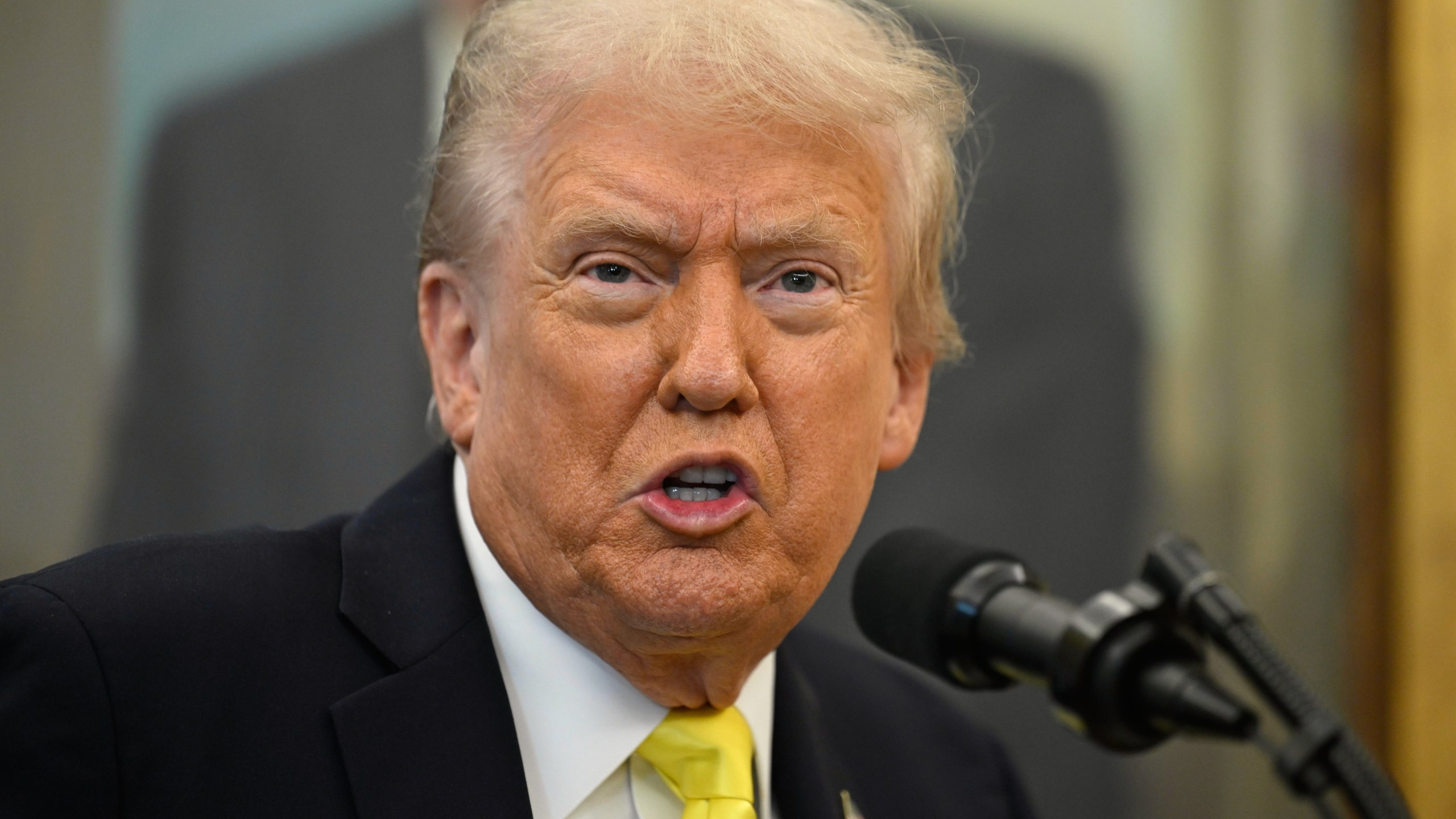 President Donald Trump speaks during an event in the Oval Office at the White House, Wednesday, Oct. 15, 2025, in Washington. (AP Photo/John McDonnell)