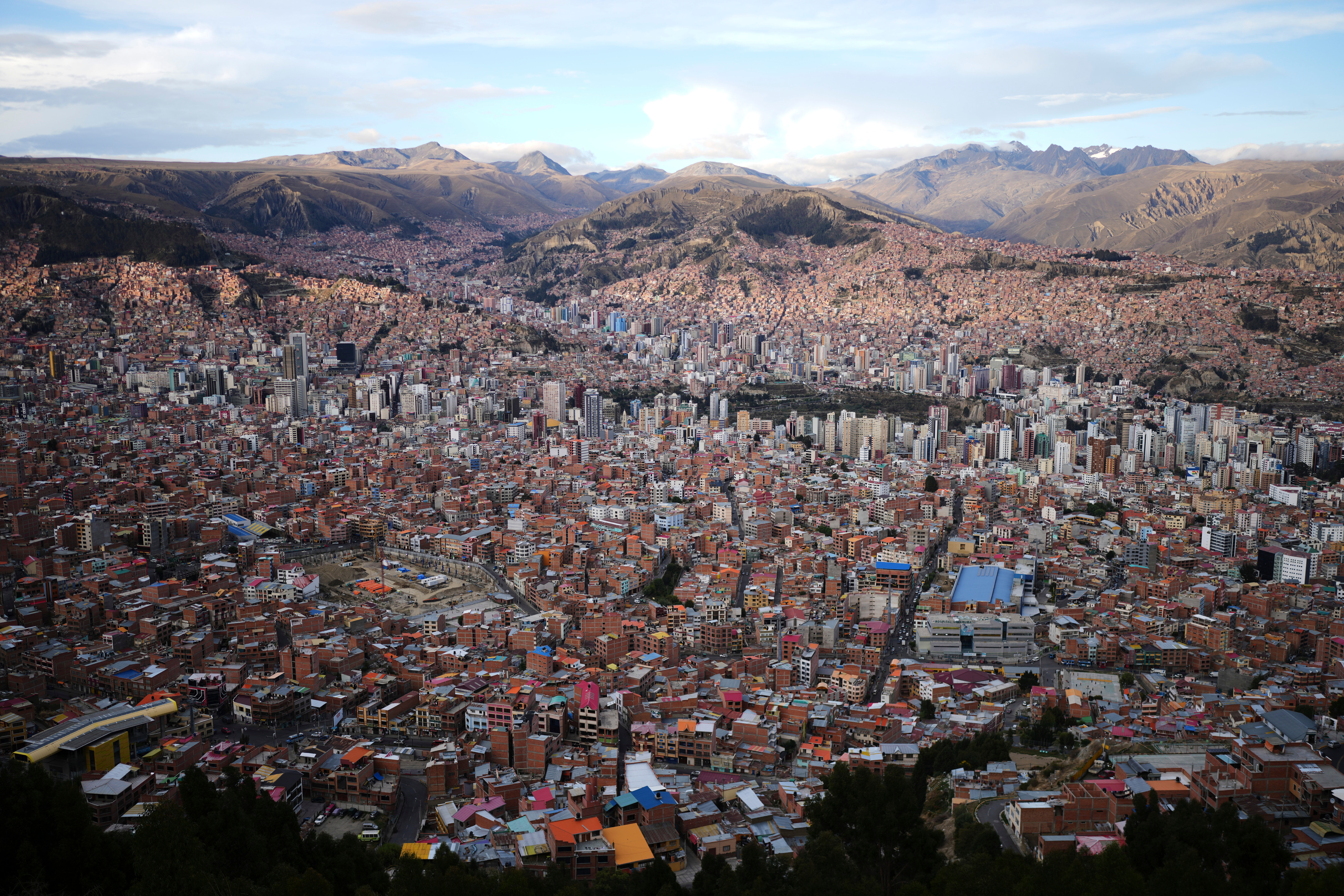 A view of La Paz, Bolivia, Thursday, Oct. 16, 2025, ahead of the upcoming presidential runoff election. (AP Photo/Natacha Pisarenko)