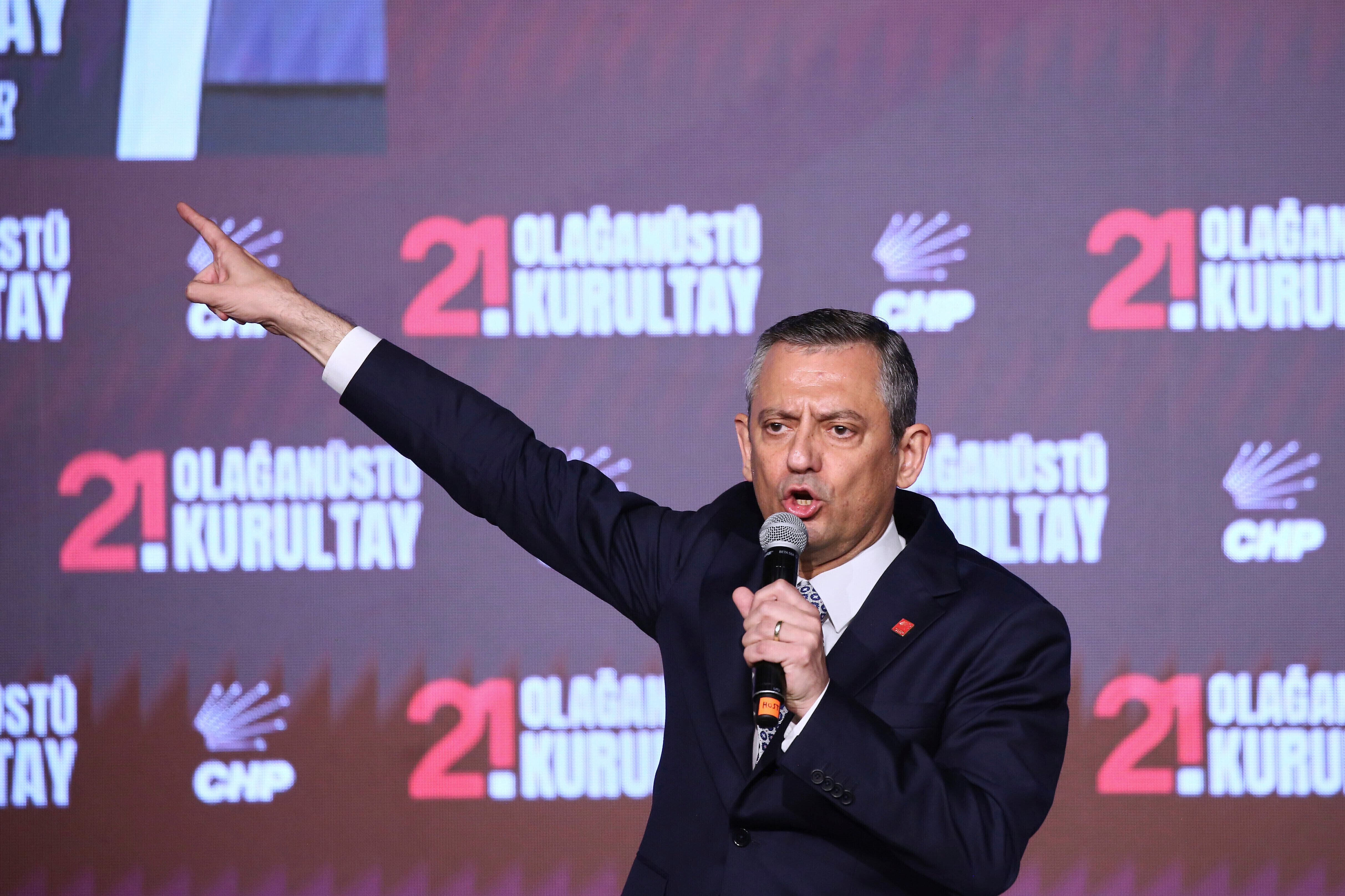 FILE - Republican People's Party or (CHP) leader Ozgur Ozel delivers a speech during a CHP convention, in Ankara, April 6, 2025. (AP Photo/Ali Unal, File)