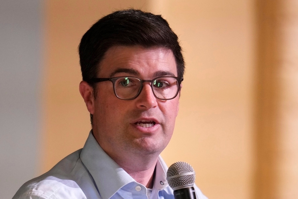 FILE - Pittsburgh mayoral candidate Corey O'Connor speaks at a candidate's forum held at Perry Traditional Academy in Pittsburgh on April, 24,. 2025. (AP Photo/Gene J. Puskar, File)