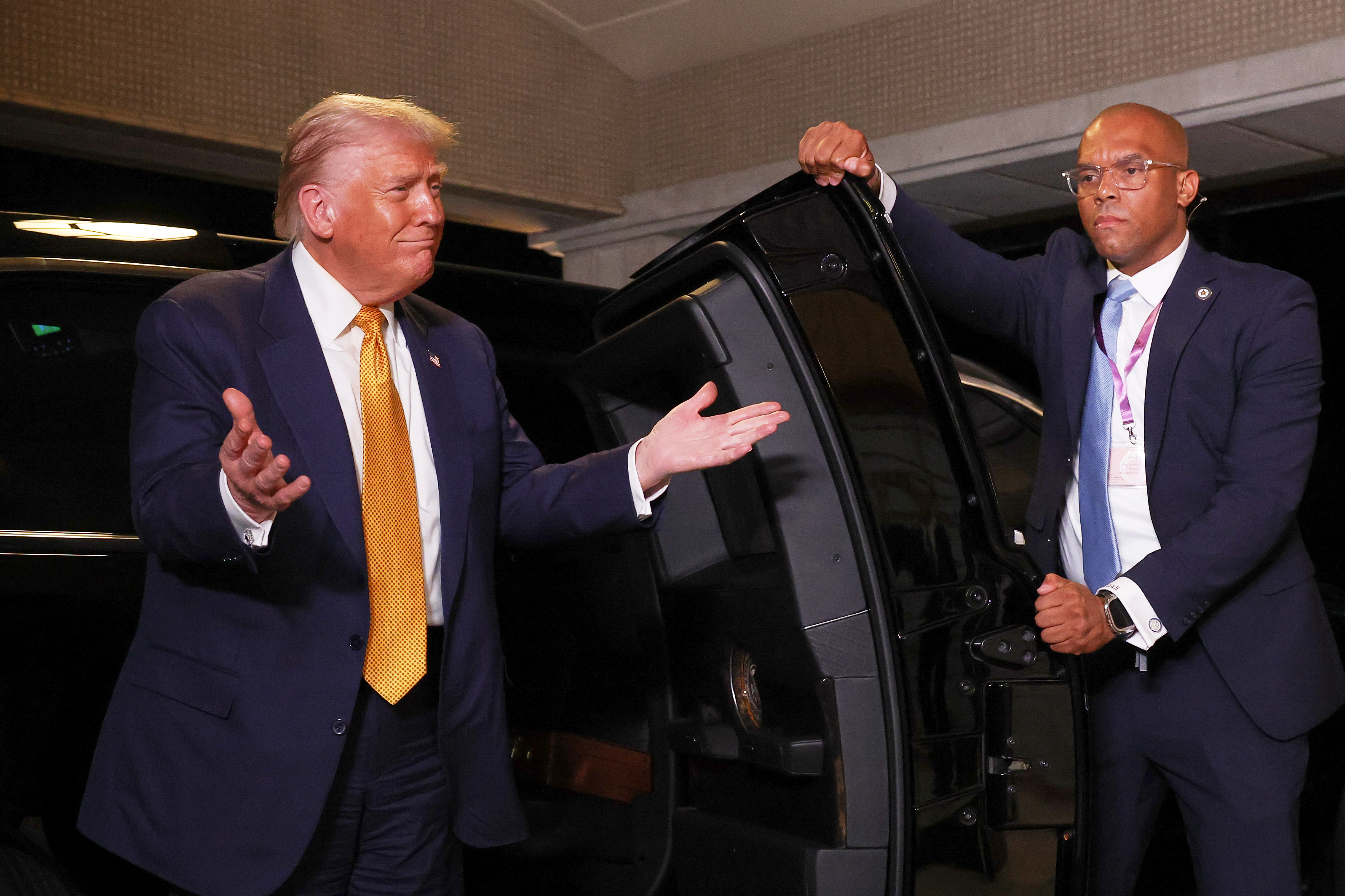 President Donald Trump, left, and Japan's Emperor Naruhito talk during their meeting at the Imperial Palace in Tokyo, Oct. 27, 2025. (Issei Kato/Pool Photo via AP)