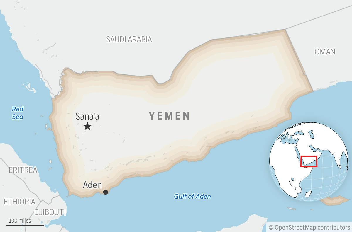 This is a locator map for Yemen with its capital, Sanaa. (AP Photo)
