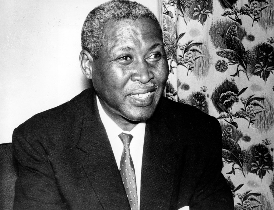 FILE - Albert Luthuli, winner of the 1960 Nobel Peace Prize for his commitment to nonviolent resistance to apartheid, is shown in his home in Groutville, Natal Province, South Africa, on Oct. 24, 1961. (AP Photo, File)