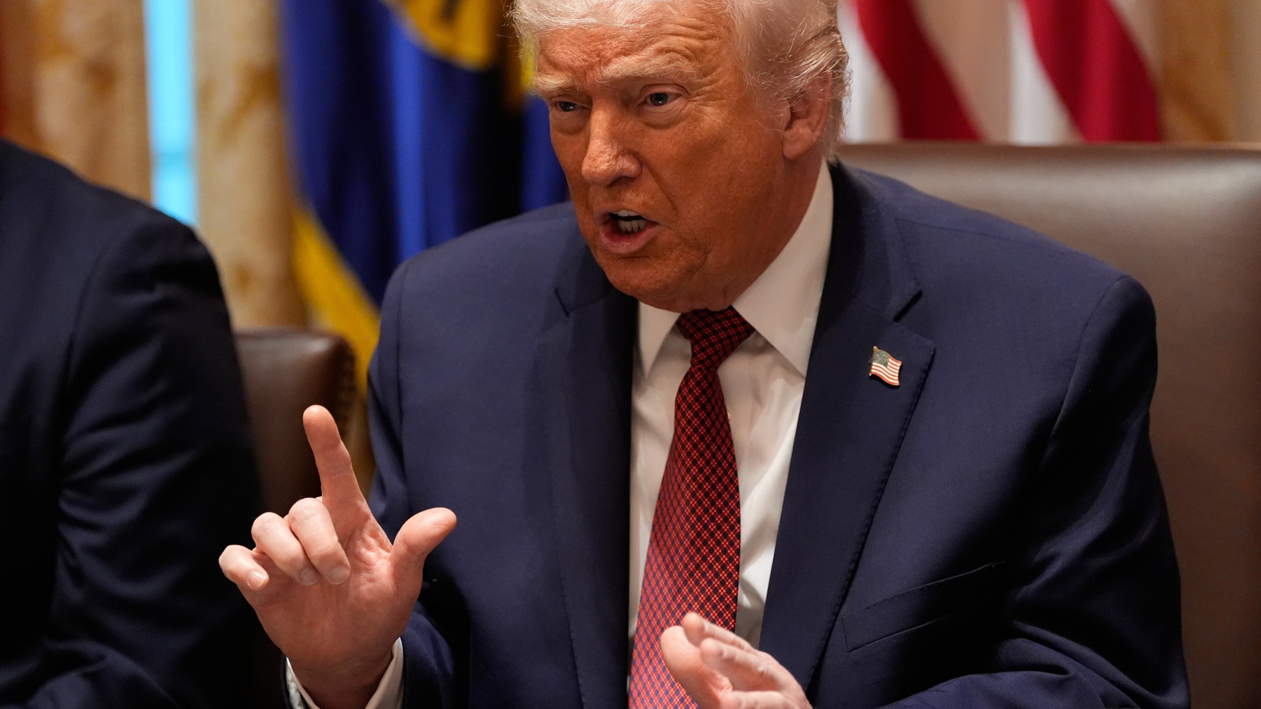 President Donald Trump speaks during a roundtable on farm subsidies in the Cabinet Room of the White House, Monday, Dec. 8, 2025, in Washington. (AP Photo/Alex Brandon)