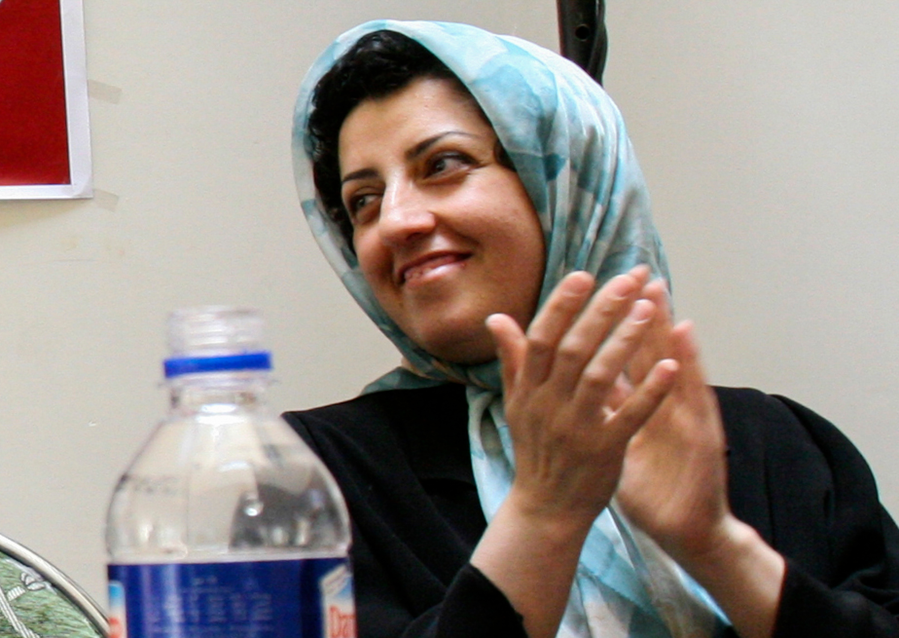 FILE - Prominent Iranian human rights activist Narges Mohammadi is seen in a meeting on women's rights in Tehran, Iran, on July 3, 2008. (AP Photo/Vahid Salemi, File)