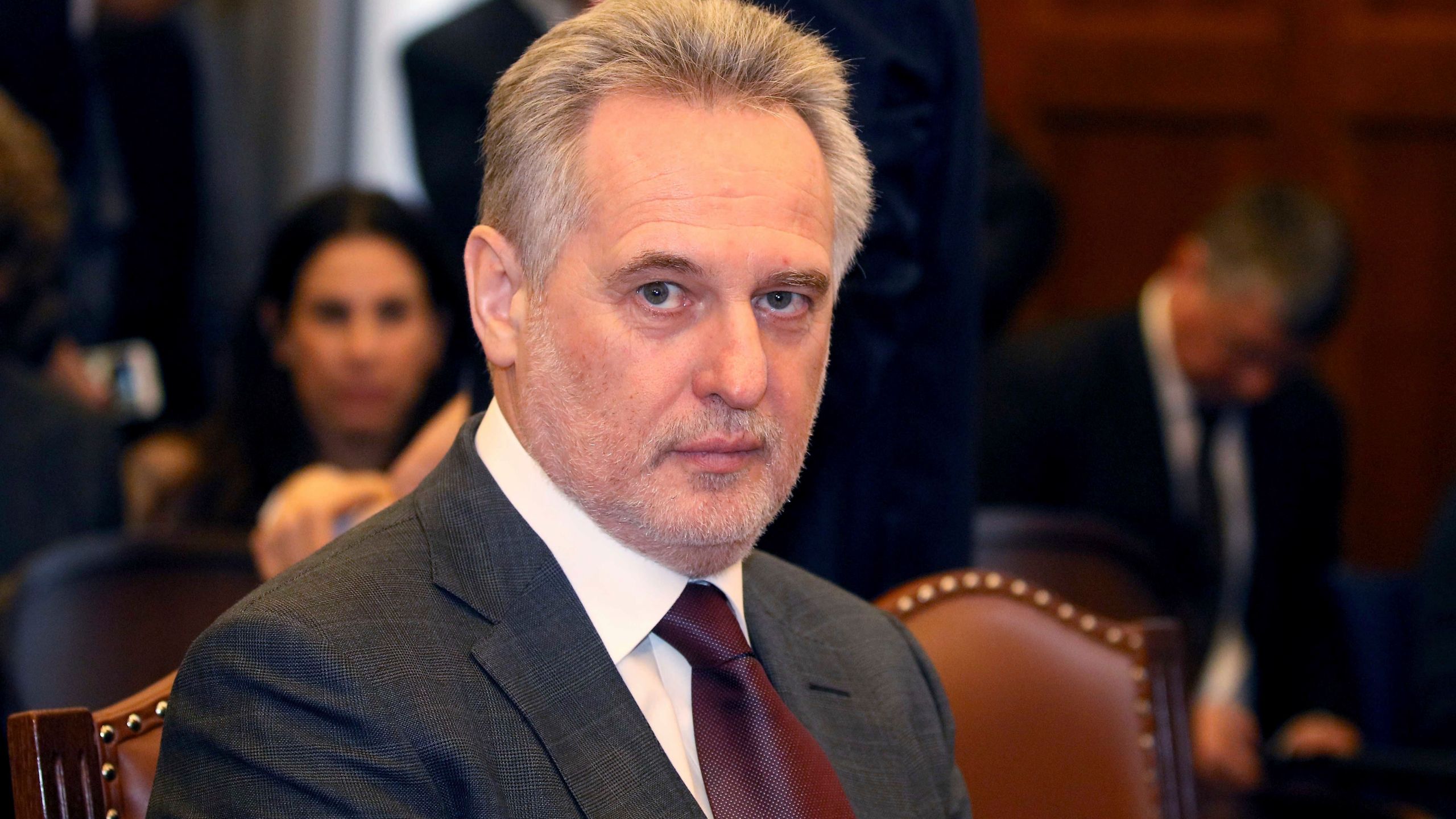 FILE - Ukrainian oligarch Dymitro Firtash waits for the start of his trial at the courts of justice in Vienna, Austria, Feb. 21, 2017. (AP Photo/Ronald Zak, File)