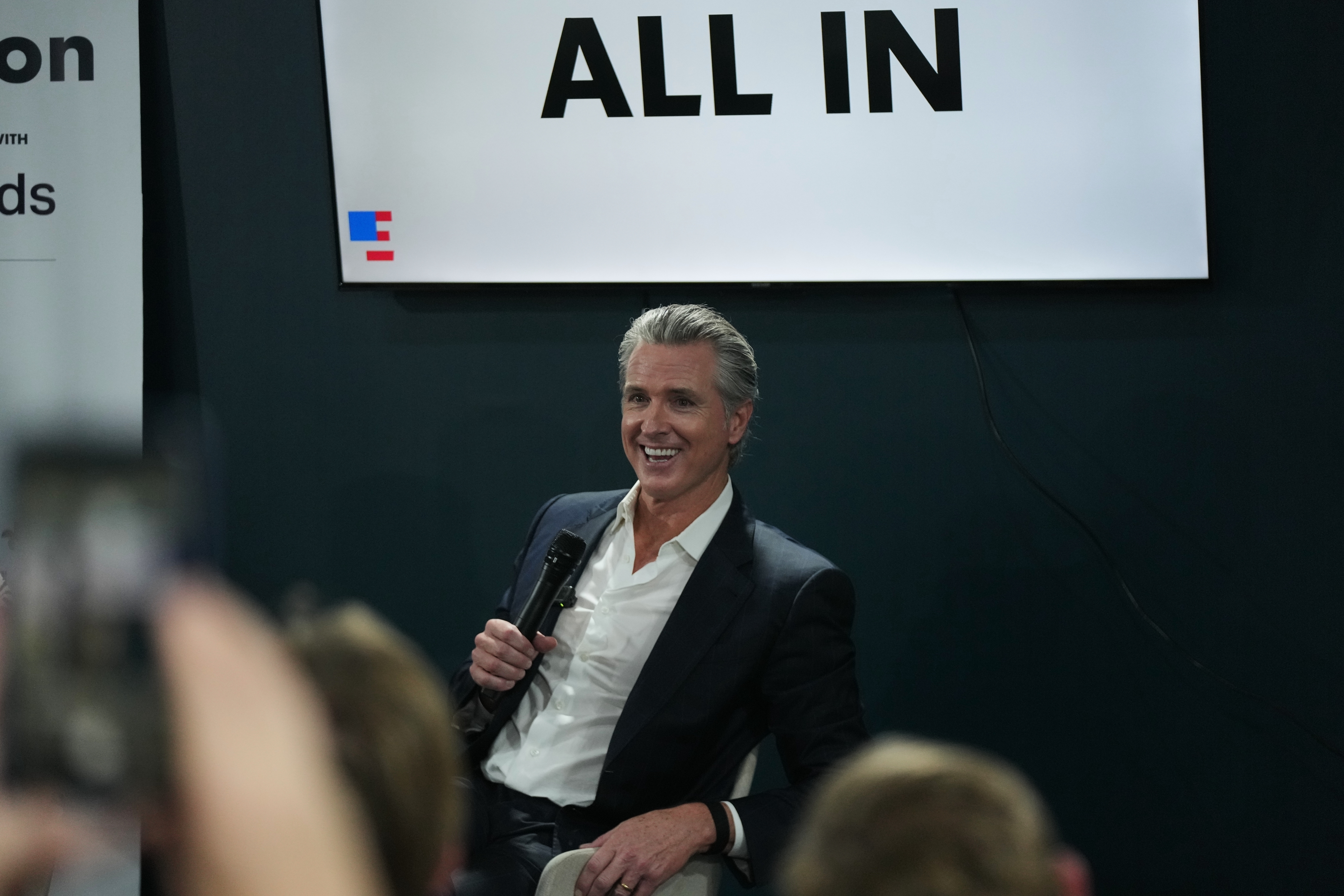 FILE -California Gov. Gavin Newsom speaks at a session at the We Mean Business Pavilion during the COP30 U.N. Climate Summit, Tuesday, Nov. 11, 2025, in Belem, Brazil. (AP Photo/Fernando Llano, File)