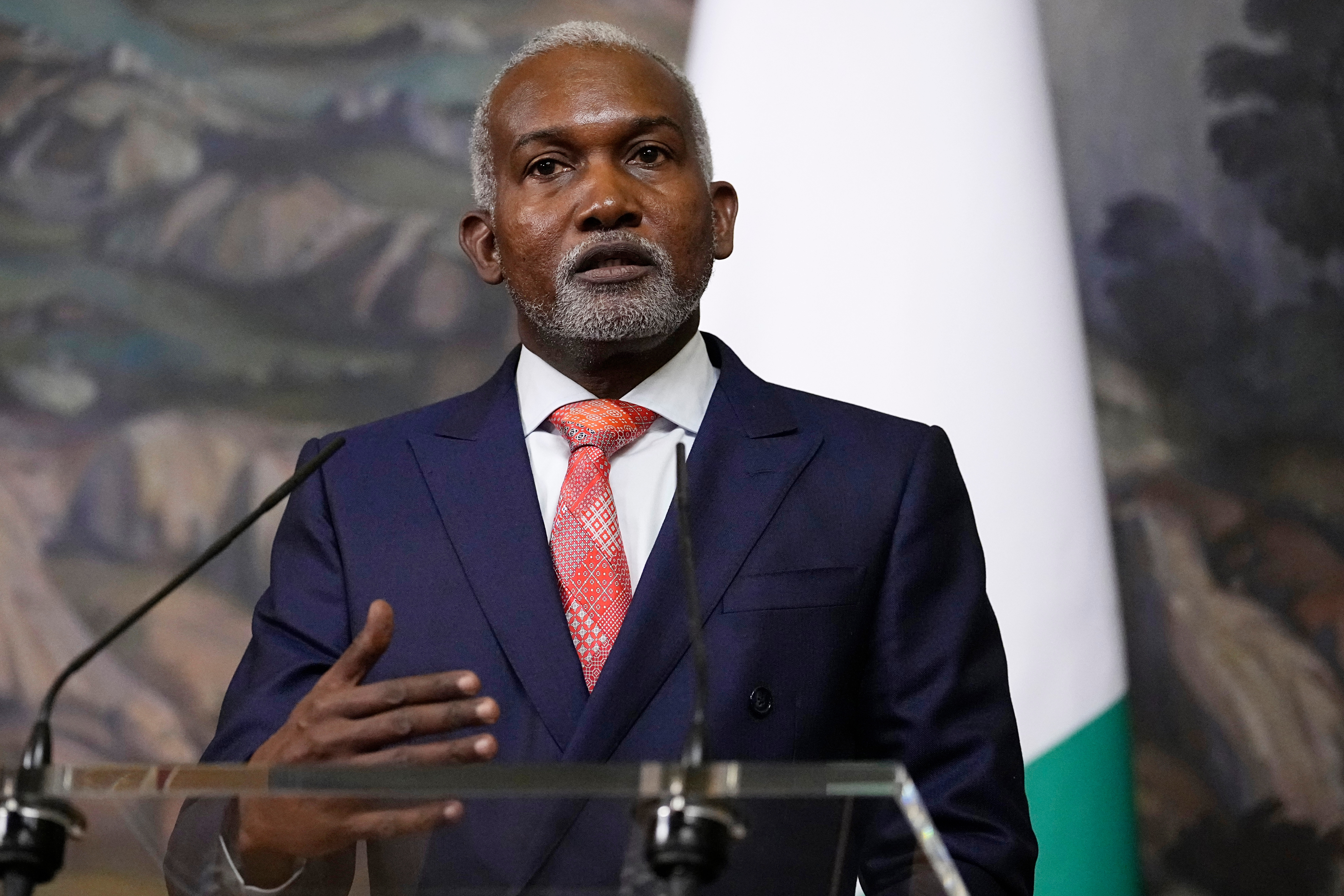 FILE - Nigerian Foreign Minister Yusuf Tuggar speaks during a joint news conference with Russian Foreign Minister Sergey Lavrov following their talks in Moscow, Russia, March 6, 2024. (AP Photo/Alexander Zemlianichenko, Pool, File)