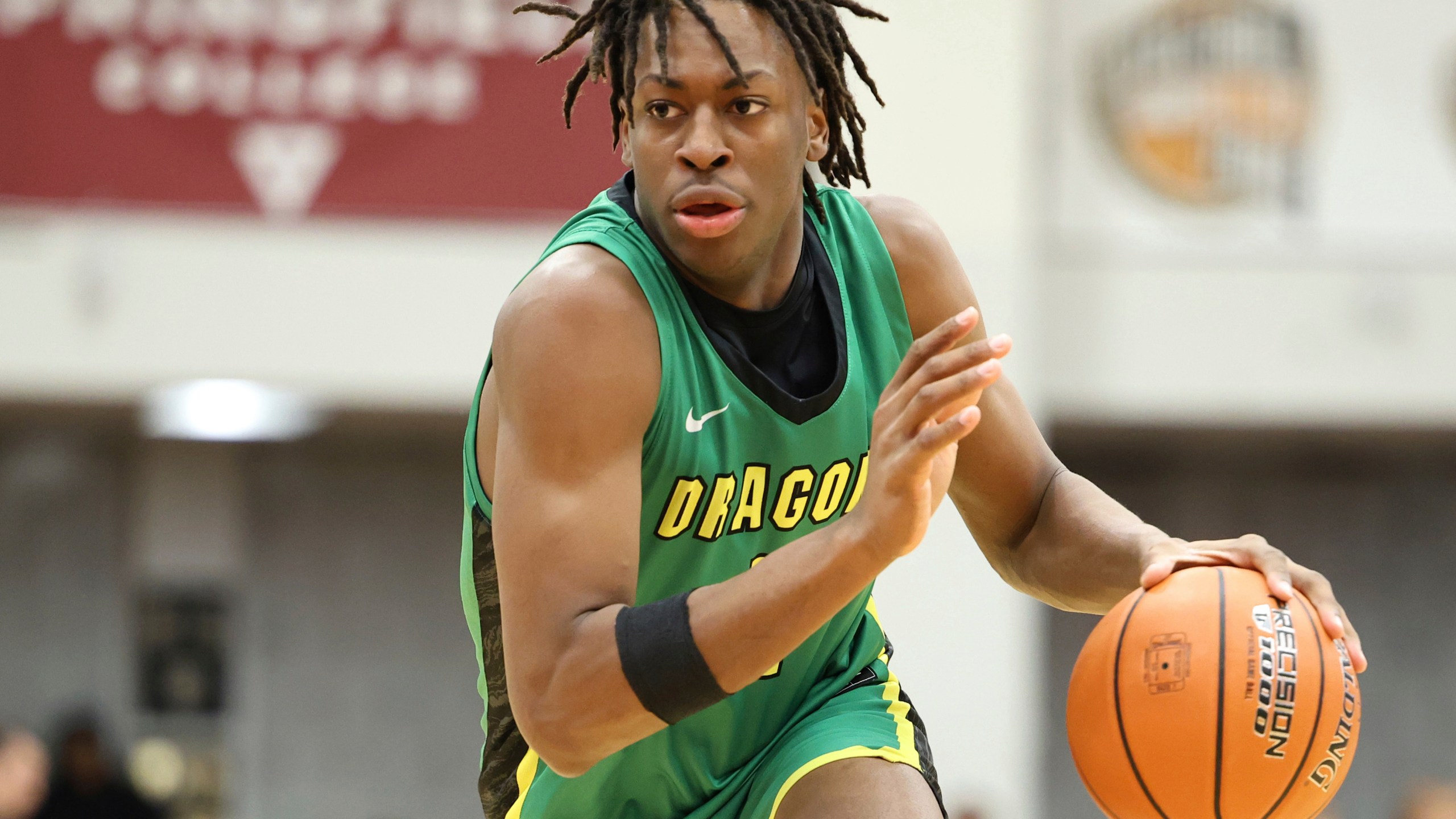 FILE - Marcus Allen in action as he plays for the AZ Compass Prep against IMG Academy during a high school basketball game at the Hoophall Classic, Jan. 16, 2023, in Springfield, MA. (AP Photo/Gregory Payan, File)