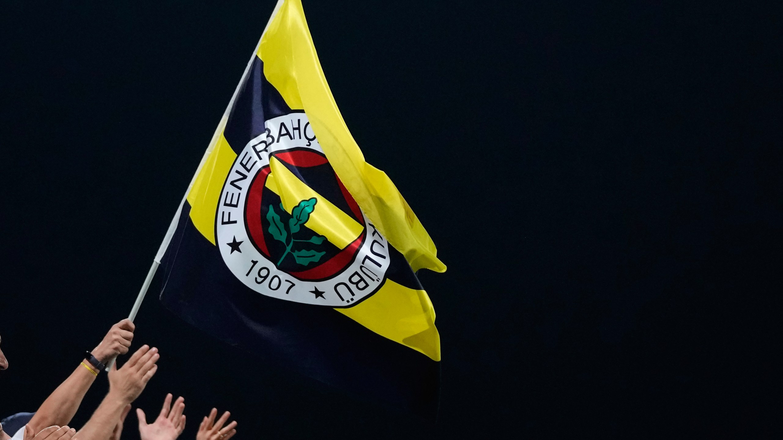 FILE - Fenerbahce fans celebrate the win of their team during the Europa League group B soccer match between AEK and Fenerbahce at AEK arena stadium in Larnaca, Cyprus, Oct. 13, 2022. (AP Photo/Petros Karadjias, File)